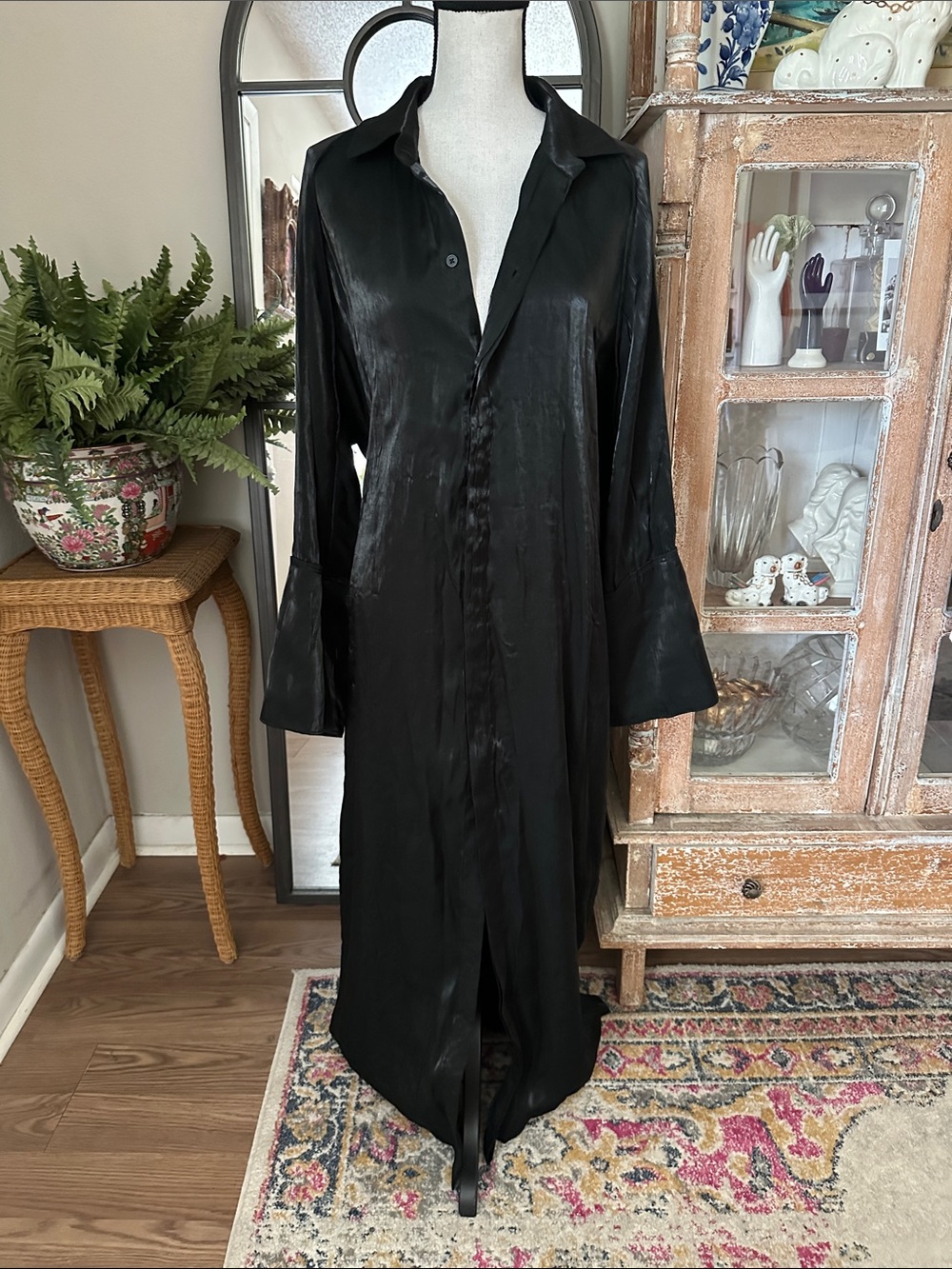 Liquid Black Duster Maxi Button Down Dress